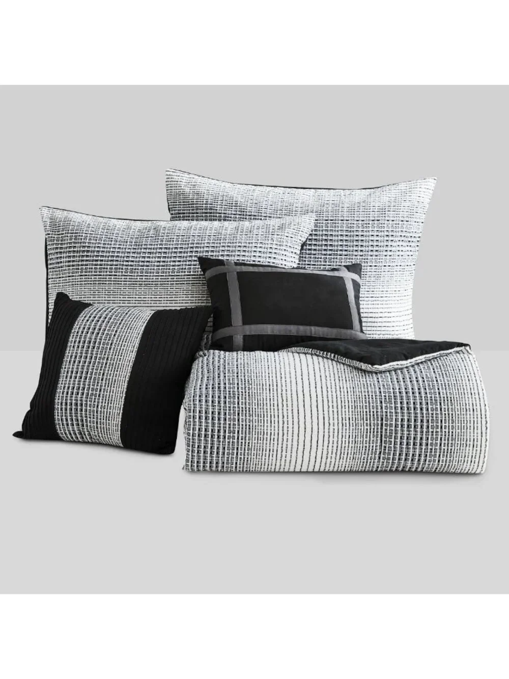 Cozy King Comforter Set - Soft Reversible Waffle Weave, 5-Piece White & Grey